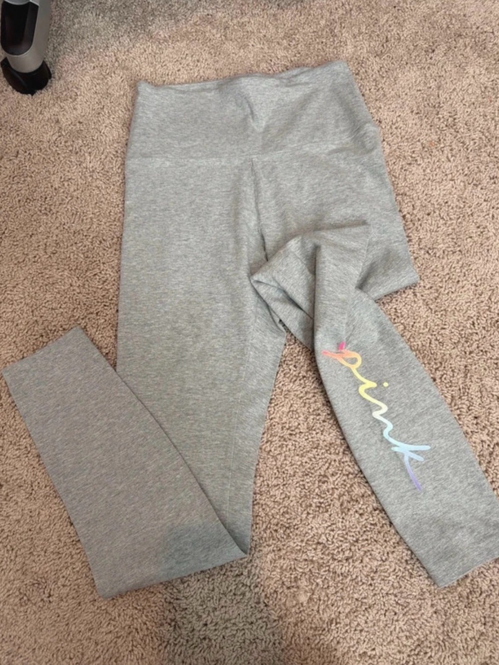 PINK Victoria's Secret Gray Leggings with Rainbow Script